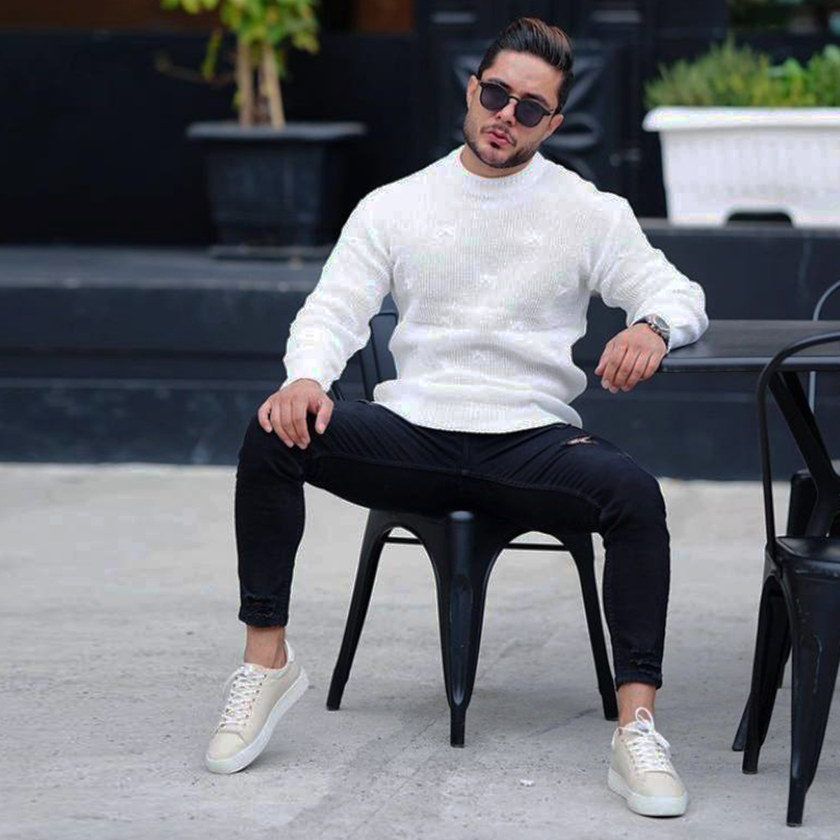 پلیور زاپ دار سفید مردانه مدلDeta