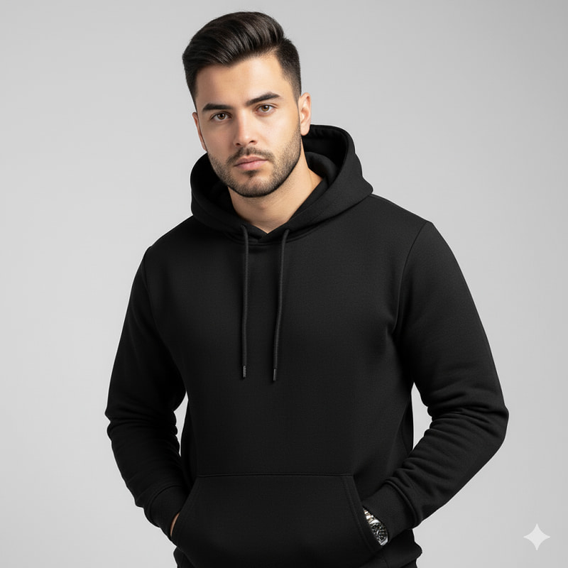 هودی کلاهدار مردانه بیسیک مشکی-مشکی
