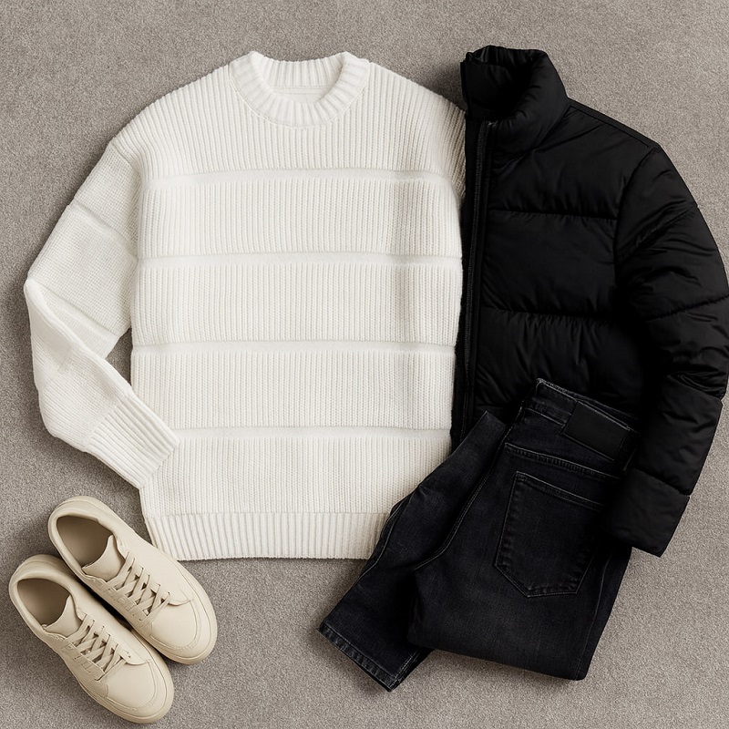 پلیور بافت مردانه یقه گرد مدل Arman-سفید